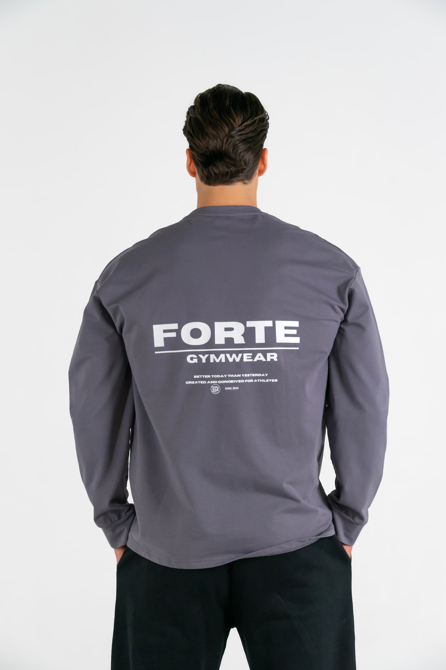 Forte Gymwear Premium Longsleeve Heren Grijs - Achterkant