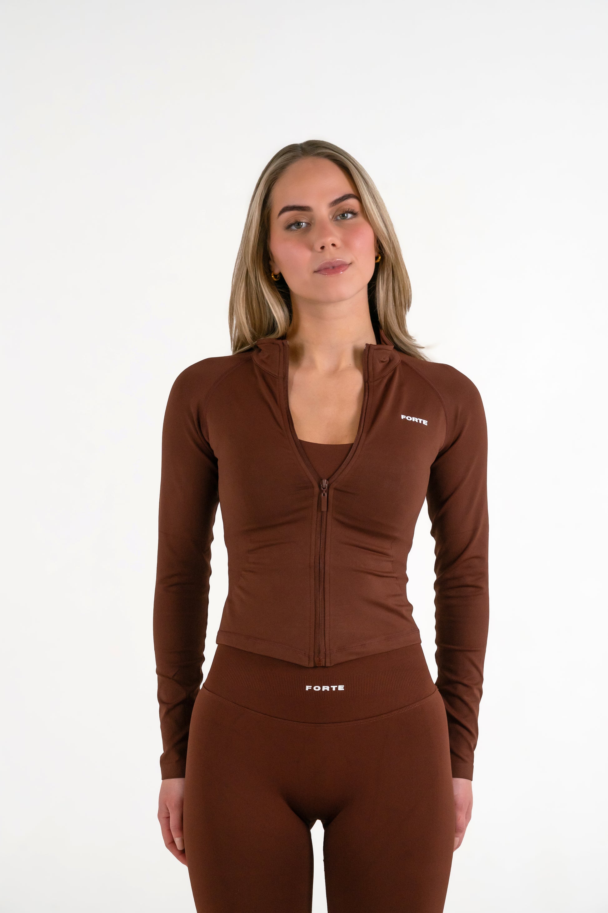 Forte Gymwear Prestige Zipper Dames Bruin - Voorkant