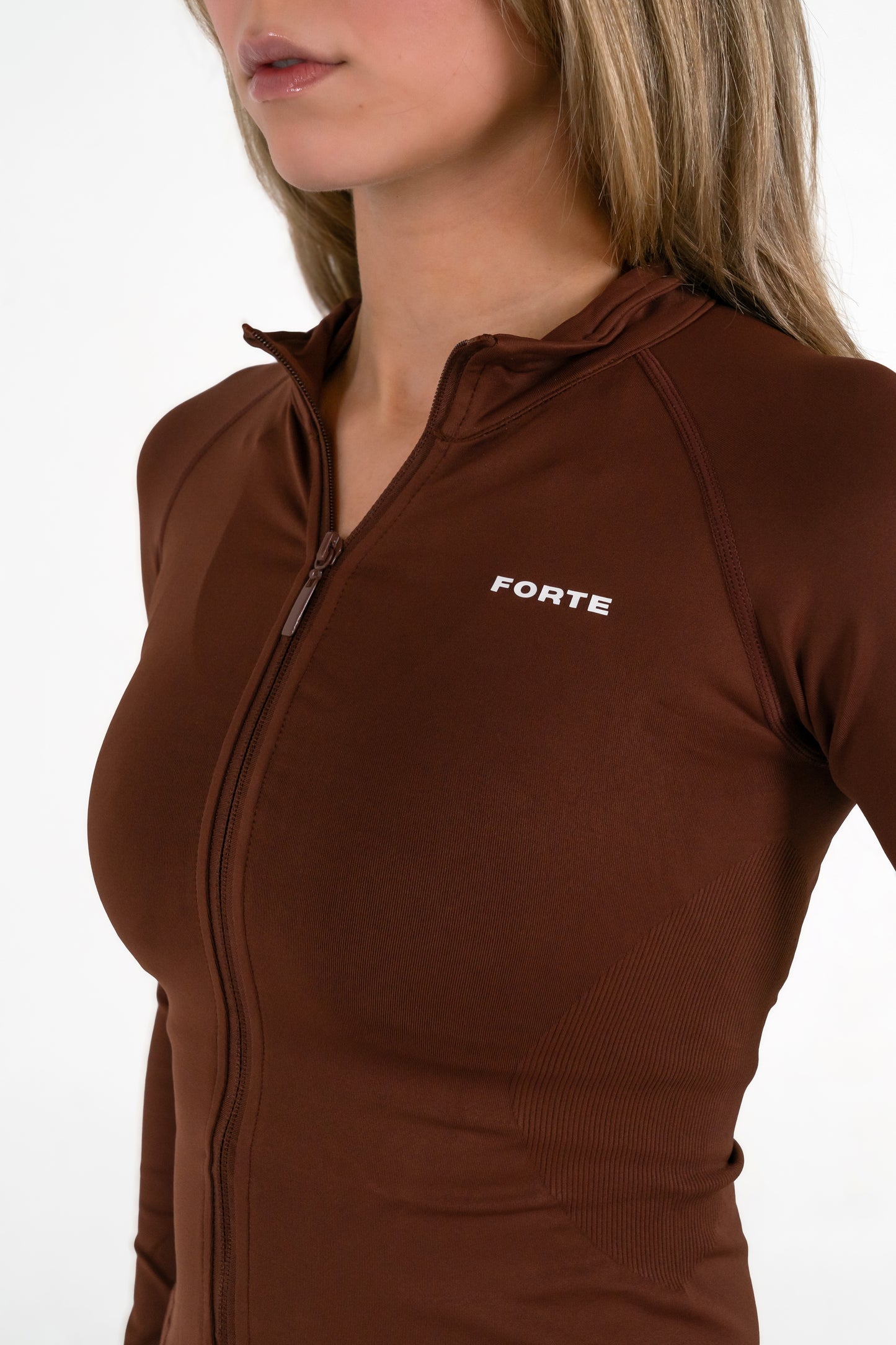 Forte Gymwear Dames Sportvest Bruin - Rits Detail